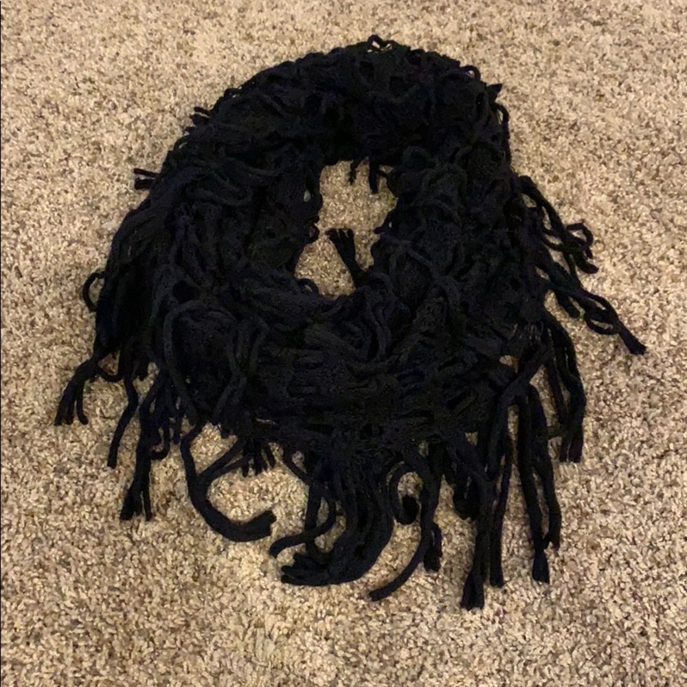 Double loop black knit infinity scarf